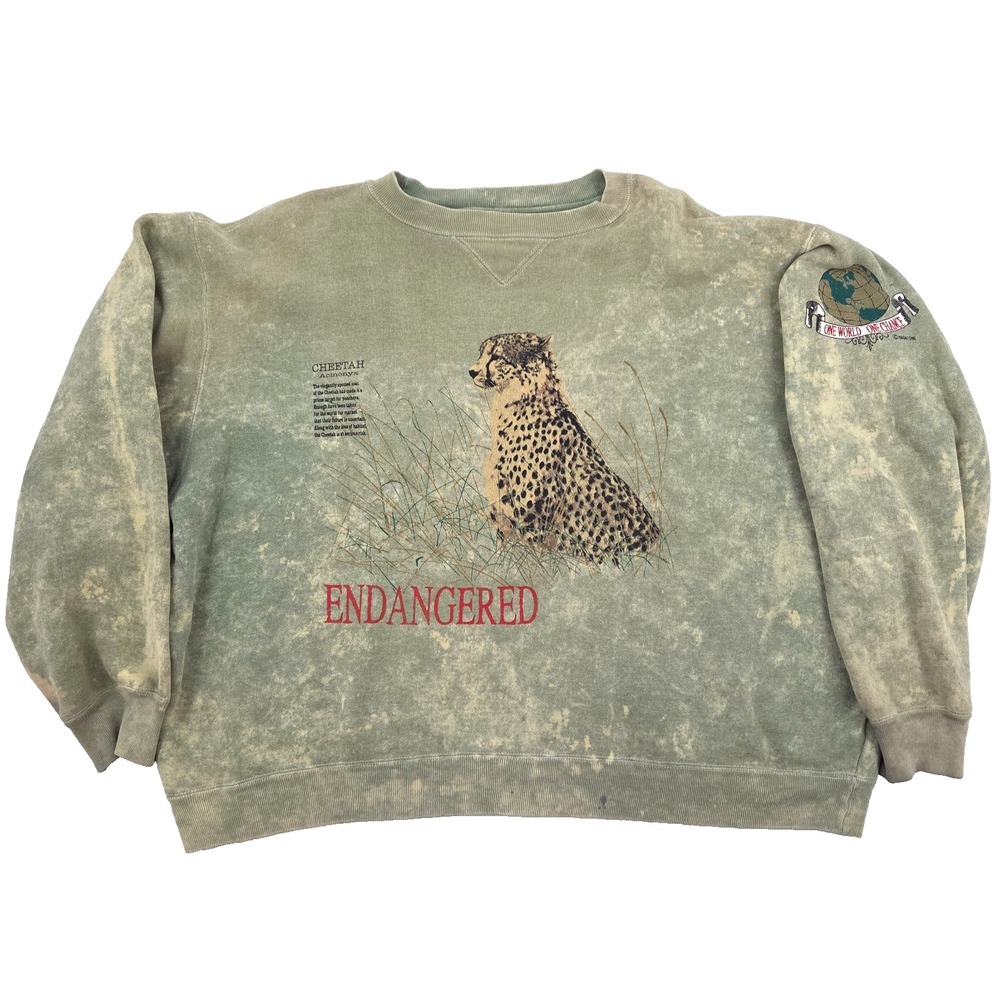 VTG 1990 Endangered Species Cheetah Galt Sand Acid Wash Sweatshirt Sz L Oversize